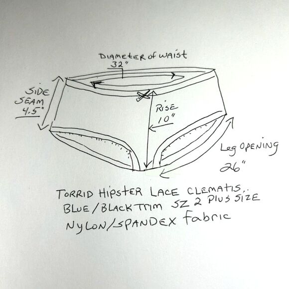 Torrid Hipsters Clematis Pantie Wm's Plus Sz 2 Blu/Blk Nylon/Spandex Lace Fabric - Picture 3 of 10